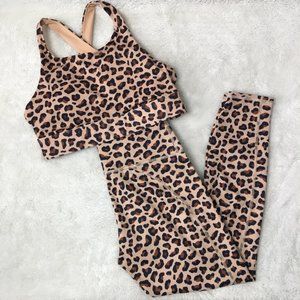 Fabletics Women's Leopard Print Sports Bra + Power Hold Pants, Medium